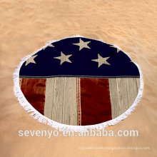 Rustic American Flag Design Round Beach Towel Tassels BT-411 China Supplier